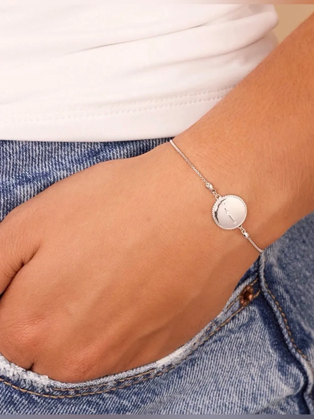 STERLING SILVER CZ CONSTELLATION DISK BOLO BRACELET